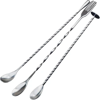 

3 Pcs Extra Long Stainless Steel Mixing Spoons Spiral Pattern Bar Cocktail Shaker Spoon Barware Stirring Spoon for Tea Coffee Ic