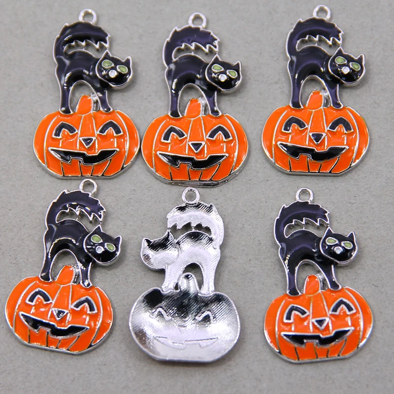 50pcs 39*24mm Cute Halloween Charms Jewelry Making Enamel Bat Pumpkin Ghost Charms Pendants for DIY Necklaces EarringsAccessorie