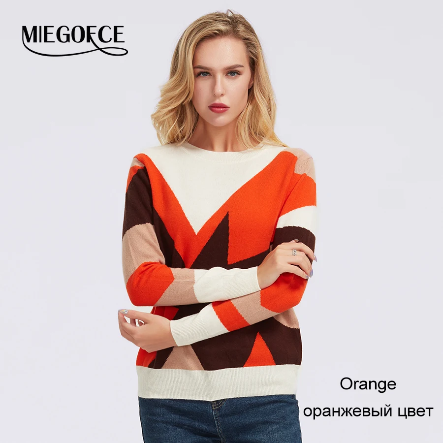 MIEGOFCE с круглым вырезом для женщин, Повседневные вязаные зимние свитера свободного стиля, джемпер, женские пуловеры в стиле пэчворк, шикарные кофточки - Цвет: 002-orange