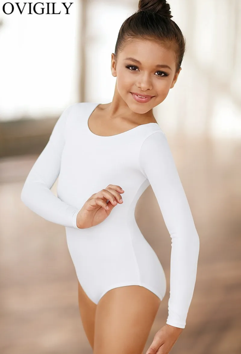 Kids Long Sleeve Gymnastics leotards Girls Scoop Spandex Black Leotard Ballet Bodysuits Dance Tops For Toddlers ballet leotard dance leotard