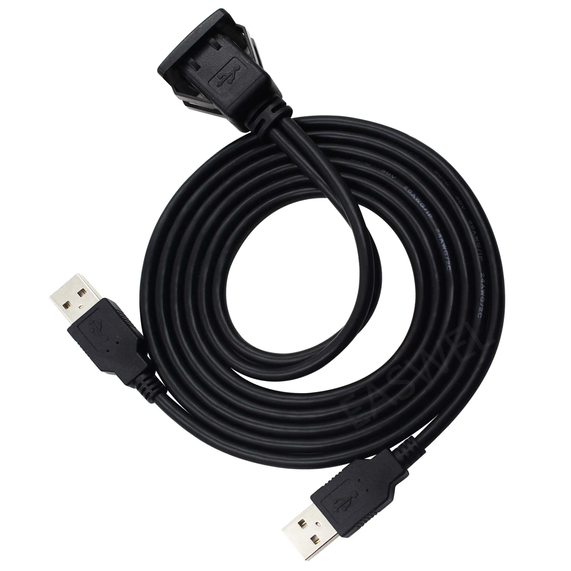 50pcs USB 2.0 dual Male To female car Dashboard Flush/Mount/Socket Extension Cable
