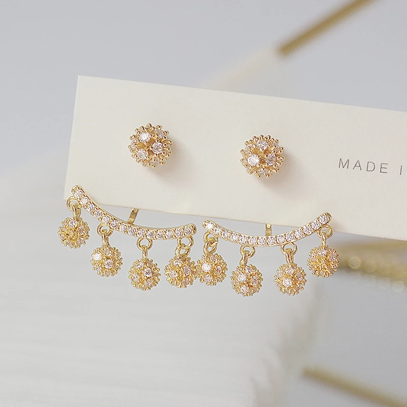 Bohemia Romantic Tassel Golden ball Earrings for Women 14k Real Gold Zirconia Stud Earrings Wedding Jewelry Pendant Accessories - Image 4