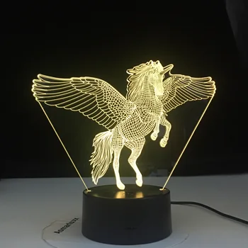

3D illusion Night Lights Unicorn Flyying Model Touching LED Lamps Kids Bedroom Decor Rainbow Horse Lights With Remote Control