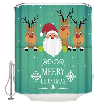 

Santa Claus And Three Reindeer Polyester Fabric Shower Curtain