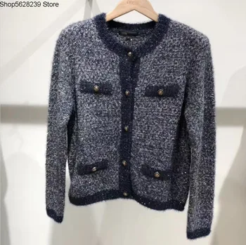 

Law Single 2020 Small Xiangfeng Round Neck Mixed Yarn Sequins Women's Wear Knitting Cardigan 190451