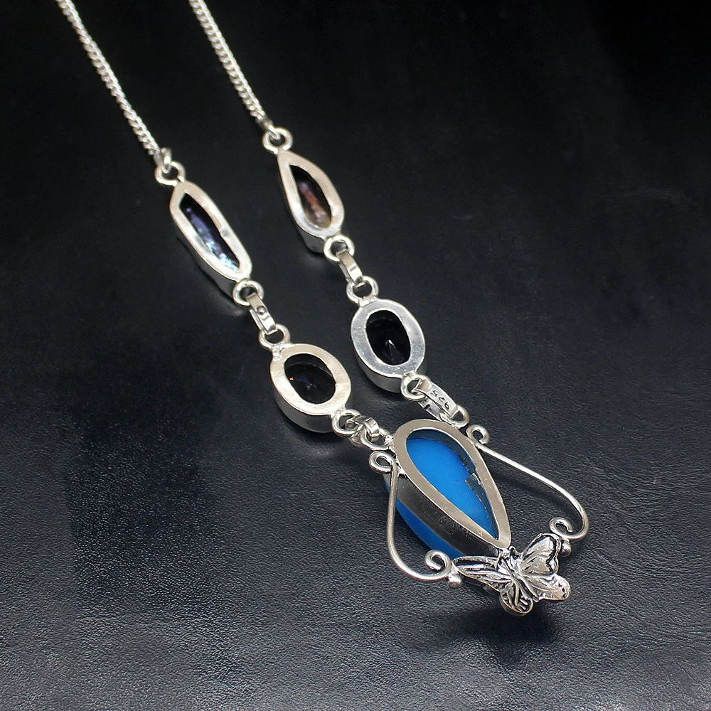 Gemstonefactory Jewelry Big Promotion 925 Silver Natural Druzy Amethyst Biwa Pearl Ladies Women Chain Necklace 46cm 202101652