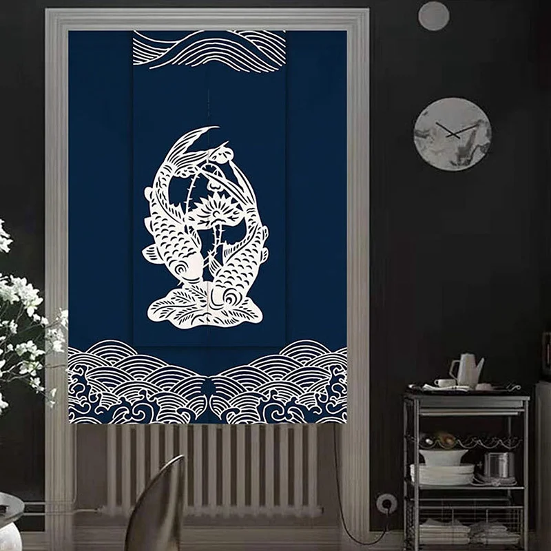 Japanese Split Door Curtain Chinese Koi Printed Partition Kitchen Hanging Short Curtain Bedroom Restaurant Entrance Decor DrapesJapan Style Cartoon Door Curtain For Bedroom Kitchen Bathroom Door Curtains Printed Partition Hanging Curtains Free Perforated