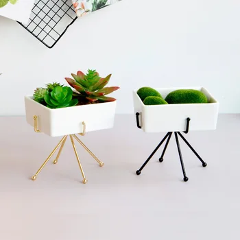 

Ceramic Succulents Flower Pot Decoration Nordic Wrought Iron Makeup Storage Box Jewelry Cosmetic Office Desktop Organizer