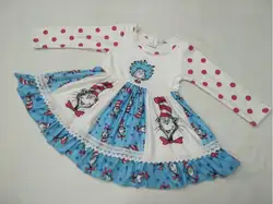 Эксклюзивное платье в горошек с длинными рукавами и рисунком для девочек