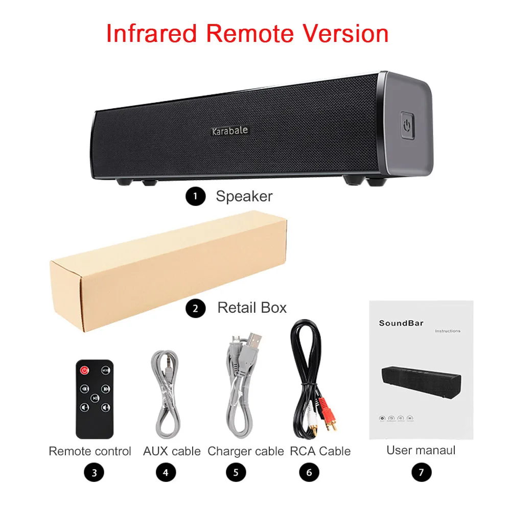 Infrared version Беспроводное управление 30 Вт HIFI Bluetooth 5,0 динамик домашний кинотеатр портативный громкий динамик звуковая система стерео музыка объемный динамик - Цвет: Infrared version