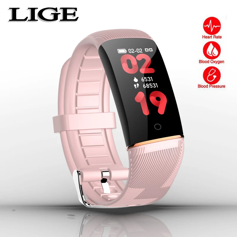 LIGE новая пара Водонепроницаемый Смарт Браслет фитнес-трекер пульсометр Монитор артериального давления спортивные умные часы для поддержания здорового образа жизни fit bit - Цвет: Pink