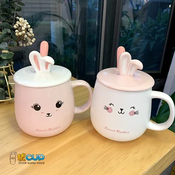 

Cartoon Creative Mug Cute Ceramic Handmade with Lid High Capacity Girls Gift Milk Espresso Mug Canecas Kitchen Drinkware DB60MK