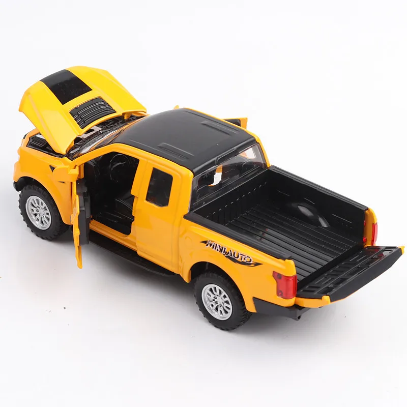 1/32 литая модель автомобиля, новинка, Ford Raptor, металлический сплав, высокая симуляция автомобилей, огни, игрушки, транспортные средства для детей, подарки для детей - Цвет: Цвет: желтый