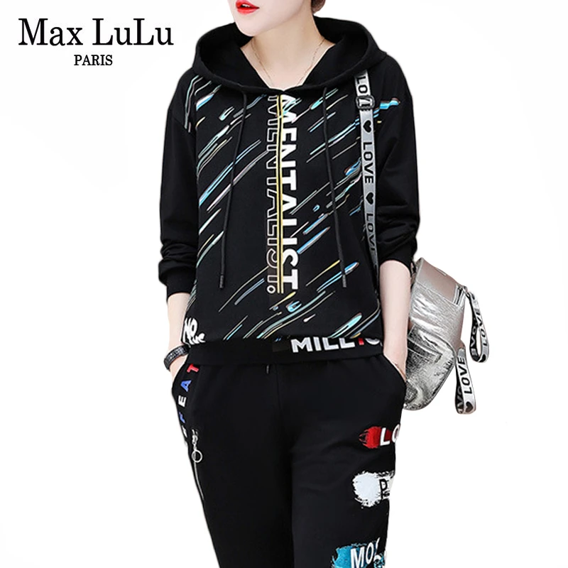 

Max LuLu Fashion Korean Brand Autumn Sweatsuit Ladies Loose Tops And Pants Women 2 Piece Set Hooded Clothes Vintage Club Outfits