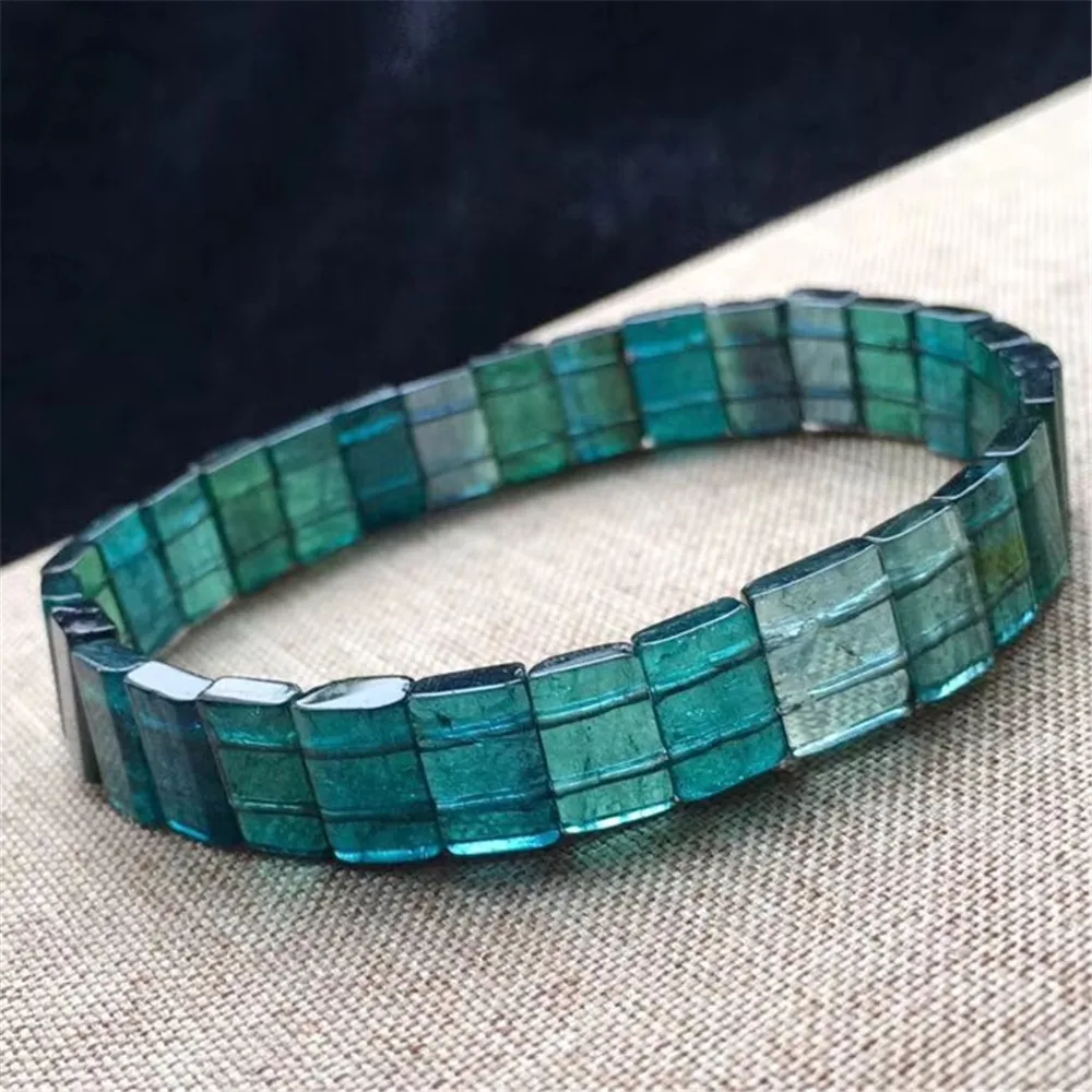 

9x6mm Natural Blue Green Tourmaline Quartz Bracelet For Woman Man Crystal Brazil Rectangle Beads Gemstone Bangle Jewelry AAAAA