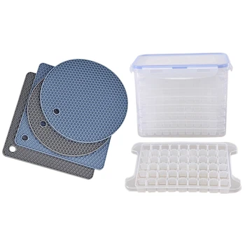 

8pcs Ply Ice Square Tray & 4pcs Silicone Pot Holders, Heat-Resistant Mats for Hot Pan,Tables,Countertops,Spoon Rest