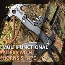 

Multifunctional Pliers with Horns Shape Claw Hammer Stainless Steel Tool With Nylon Sheath Outdoor Survival Camping Tools