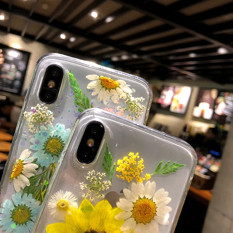 Прозрачный мягкий чехол из ТПУ с настоящими сушеными цветами для iphone 11 Plus Max 7 8 plus