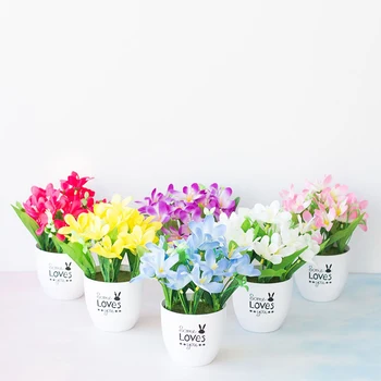 

Bright Color Artificial Flower Potted Desktop Bonsai Plastic Fake Flower Potted Plant Home Garden Wedding Deocration Supplies