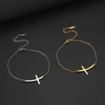 

Skyrim Stainless Steel Cross Charm Bracelet Women Femme Christian Simple Chain Bracelets Bangle Pulseira Love Jewelry Gifts