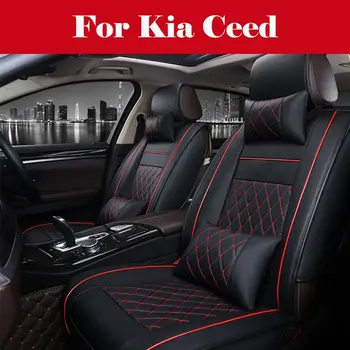 

Black PU Leather Front+Rear Car Seat Cover 5D Full Coverage Auto Styling Cushion For Kia Ceed