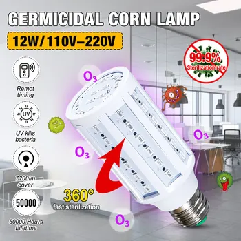

UVC LED Bulb E27 12W UV LED Lamp Desinfection Light LED Corn Bulb 110V/220V Ultraviolet Light Bactericidal Sterilization Lamp