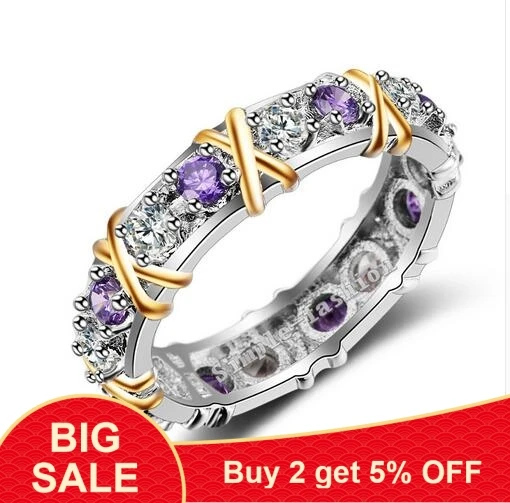 Оригинальное 925 пробы Серебряное кольцо белое& фиолетовое& розовое AAA Циркон CZ Ювелирные изделия золотого цвета обручальное кольцо для женщин