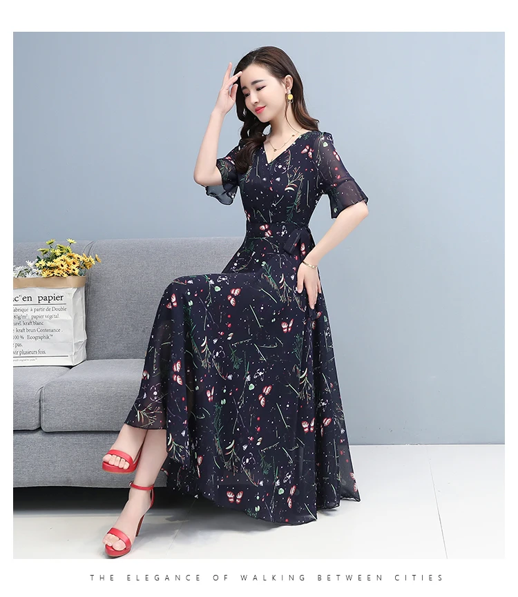 קיץ בציר בתוספת גודל Boho ארוך שמלה קיצית 2021 פרחוני שיפון מזדמן חוף Midi שמלת קוריאני נשים Bodycon המפלגה מקסי Vestidos