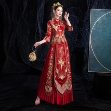 Высокое качество традиционное китайское свадебное платье с вышивкой Cheongsam Qipao платья Ретро Халат невесты