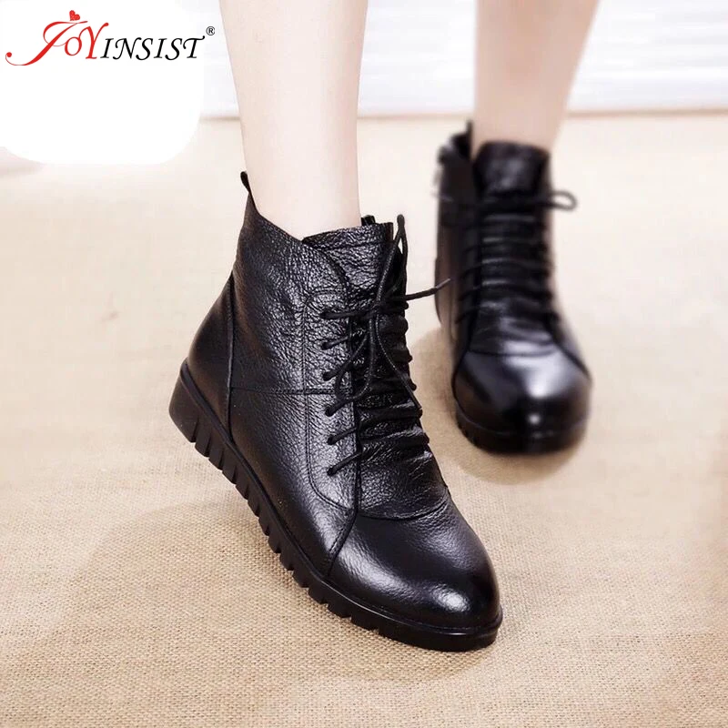 de piel auténtica para mujer, botines planos a la moda, suaves, de alta calidad, talla grande (35-43), invierno - AliExpress Calzado