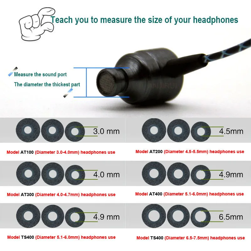 Espuma de Memória Eartips T100 T200 T400 T500 Sml Calibre Almofadas de Orelha Tampão para Fones de Ouvido Em-orelha Dicas Esponja Acessórios de Fone de Ouvido 100 Peças - Image 3