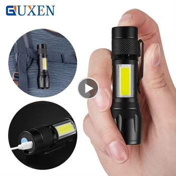 

Portable Mini LED Flashlight COB + XPE Work Light Zoomable Torch USB Rechargeable 3 Lighting Mode for Home Outdoor Lighting