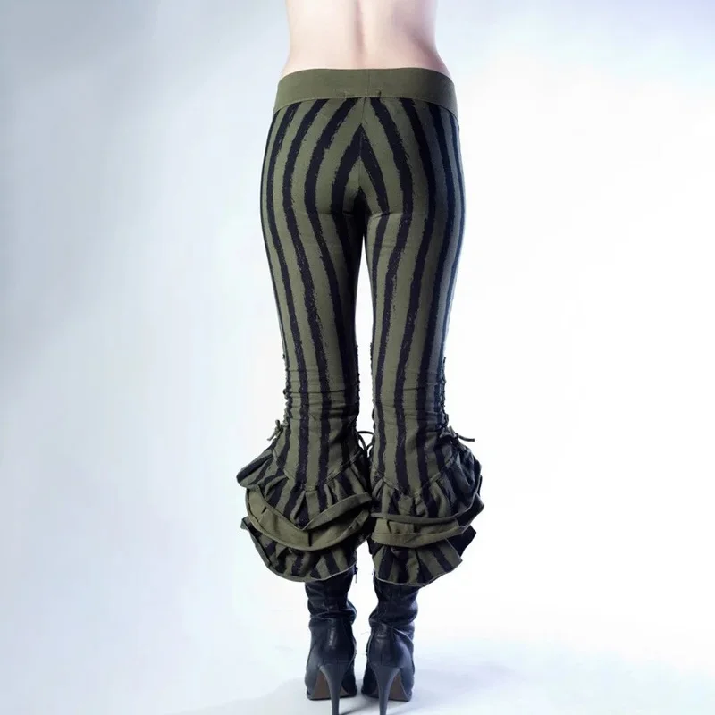 Женские брюки средневековые Винтажные эластичные штаны полосатые ботинки с принтом классные готические панк вечерние женские брюки-клеш больших размеров