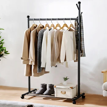 

Multifunctional Clothing Rack Steel Rod Storage Shelves Living Room Removable Hanger Clothing Organizer Bedroom Wardrobe Stand
