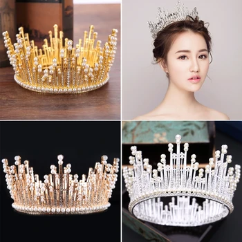 

Bride Wedding Crown Jewelry Hair Accessories Full Circle Tiara Alloy Faux Pearl LX9D