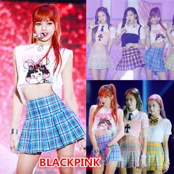 Kpop Blackpink 2019 новый сексуальный сценический шоу футболка и юбка комплект из двух предметов женская летняя уличная милые топы и юбка комплект