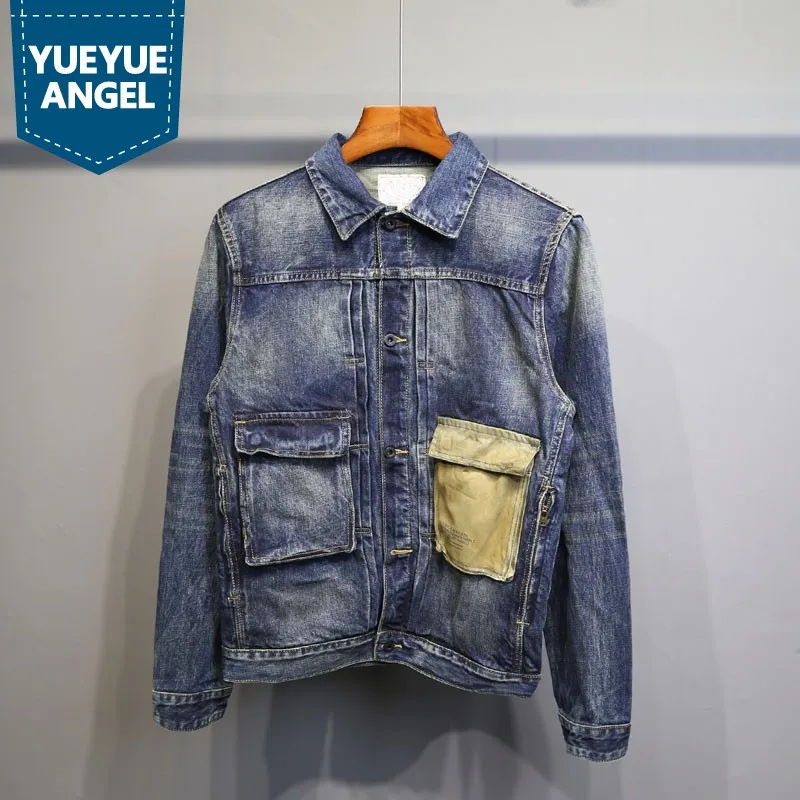 

High Street 2022 Spring Mens New Casual Denim Jackets Turn-Down Collar Single Breasted Pockets Mixed Colors Fashion Overwear