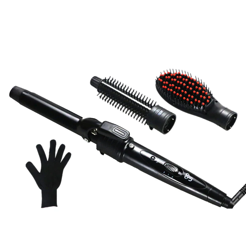 

New 3 in 1 Hair Curler Straightener Brush Set Professional Curling Iron Wand Electric Roller Styling Tools with Gloves Eu Plug