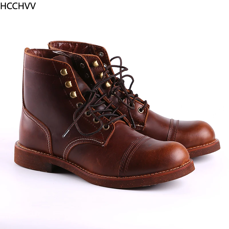 Najtaniej Nowa wiosna jesień Vintage oprzyrządowanie ciemne skrzydła męskie buty motocyklowe wysokiej jakości skóra bydlęca okrągłe Toe czerwone męskie trzewiki w stylu casual