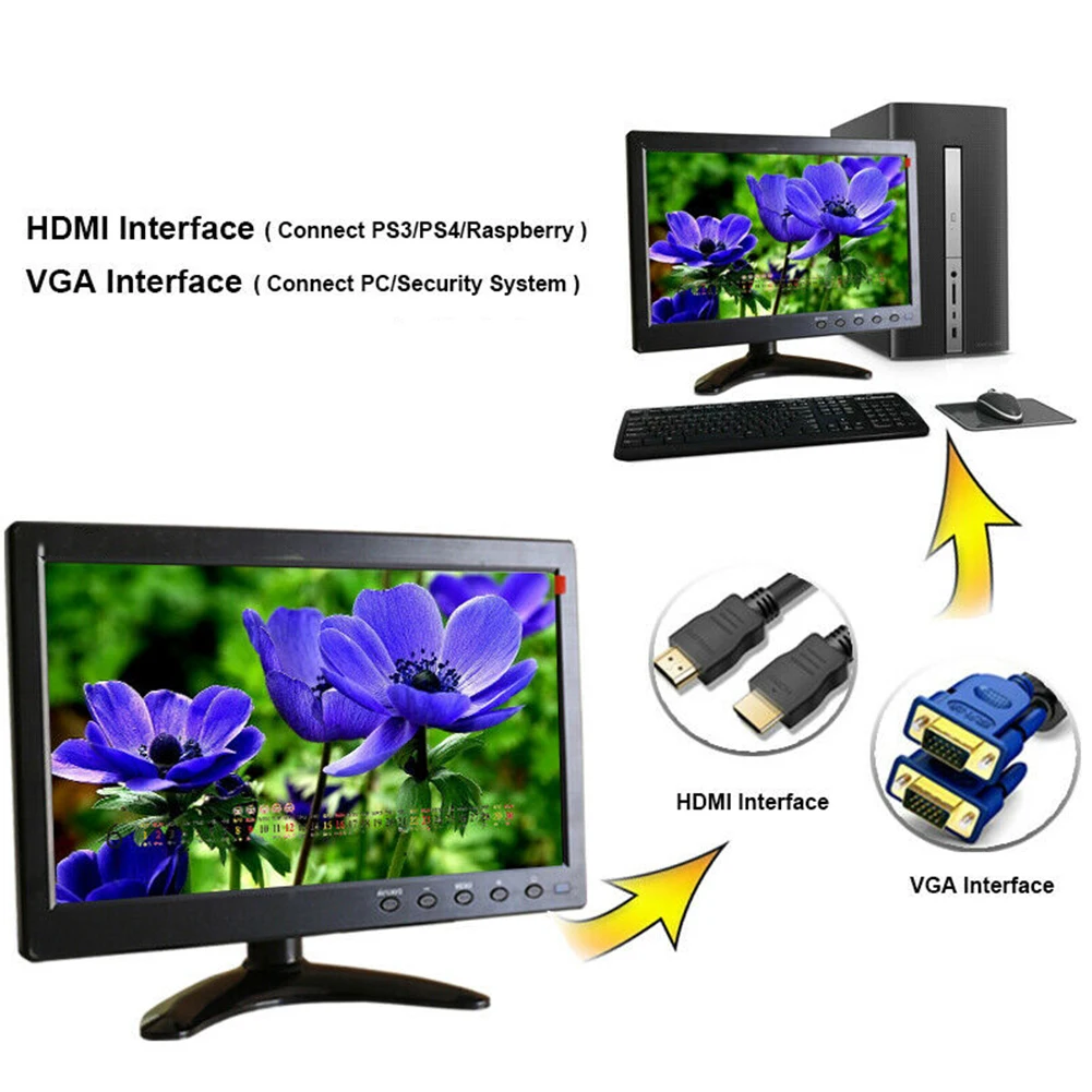 10.1inch Remote Control Video Audio 1024x600 Adjustable Angle For PC TV Buses BNC HDMI Input Portable VGA Digital LCD Monitor