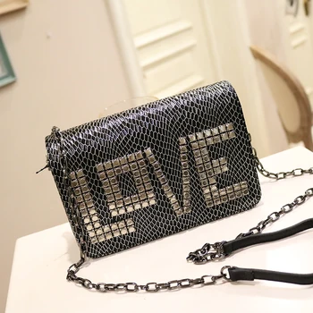 

Fashion Women Genuine Leather Cowhide Serpentine Rivet Handbags Chains Hand Bag LOVE Flap Shoulder Messenger Crossbody Bags
