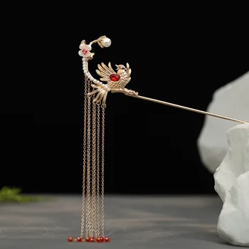 

FORSEVEN Chinese Classic Handmade Alloy Gold Color Hair Sticks Bird Shape Hair Pin Women Tassels Hair Jewelry Accessories JL