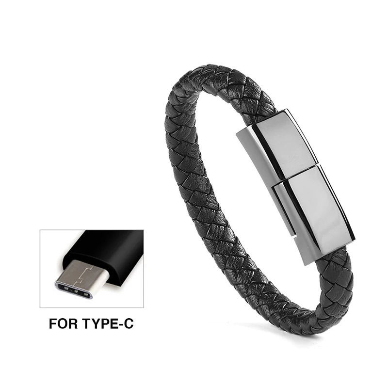 For Type C Носимый кожаный браслет USB кабель Micro type C синхронизировать мобильный телефон короткий кабель для универсального смартфона зарядное устройство USBC шнур - Цвет: For Type C