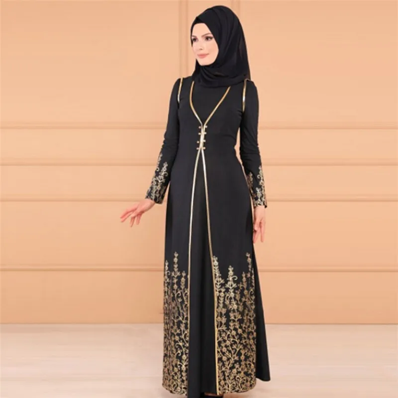 

2piece set Elegant Muslima Hot stamping abaya Turkish Large size full length two pieces Jilbab Dubai female Muslim Islamic dress