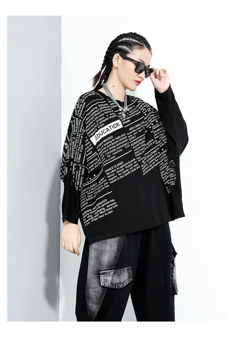 XITAO Letter Patchwork T Shirt Women Loose Fashion Personality All Match Batwing Sleeve 2020 New Autumn Tee Goddess Fan ZP3258