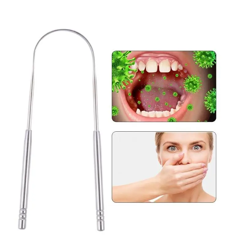 StainlessSteelTongueScraperCleanerFreshBreathCleaningCoatedTongueToothbrushDentalOralHygieneCareTools
