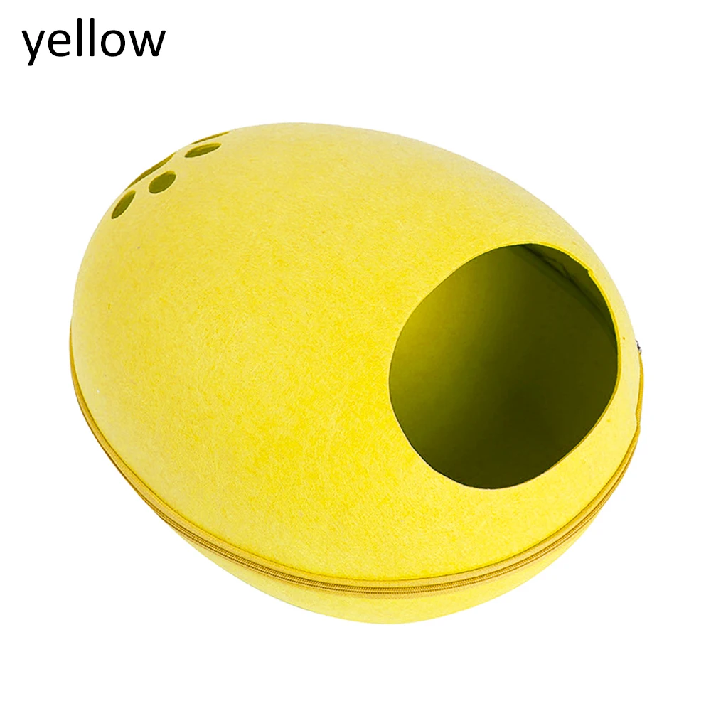 Yellow A Кошка кровать пещера спальный мешок на молнии в форме яйца войлочная ткань домик для питомца гнездо корзина для кошек товары для животных Щенячий кровати - Цвет: Yellow A