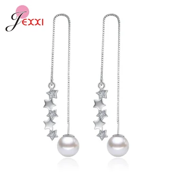 

Crystal Pearl 925 Sterling Silver Dangle Earrings Sets Girl Star Pearl Earring Wedding Party Jewelry Joyas