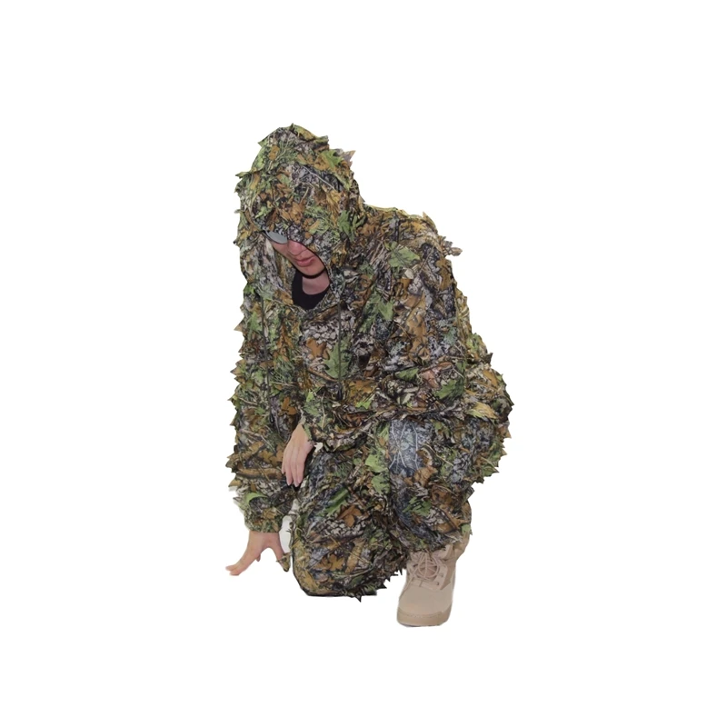 Outdoor Ghillie Suit 3D Maple Leaf Camouflage Clothes Jacket and Pants CS training War Game Jungle Hunting Clothes for Sniper