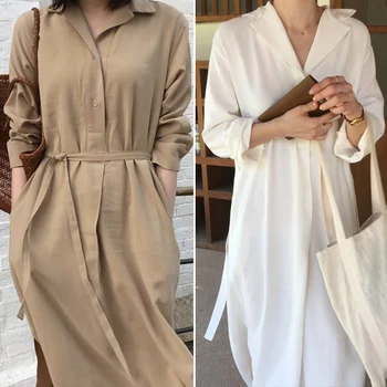 

ZANZEA Women's Dress 2020 Fashion Female Long Maxi Vestidos Casual Lapel Neck Summer Sundress Belted Cotton Pockets Robe Femme